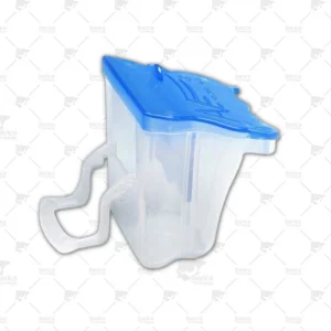 Comedero TULIPA  con pata y tapa azul.  Moldes Ave, diseño innovador y funcional
